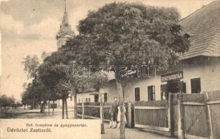 1912 Zseliz, Zeliezovce; Református templom, gyógyszertár / Calvinist church, pharmacy (EK)
