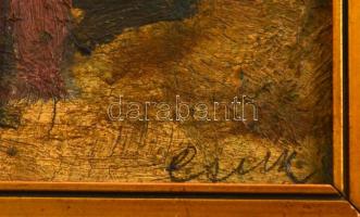 Csík jelzéssel: Alakok. Olaj, karton, keretben, 19×15 cm