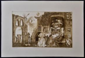 Bognár Árpád (1931-2004): Öregség, rézkarc, papír, jelzett, próbanyomat, 17,5×29 cm