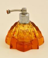 Bohemia üveg parfümszóró, pumpahiánnyal, apró csorbával, matricával jelzett, m: 8 cm