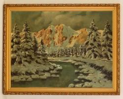 Molnár jelzéssel: Hegyvidéki táj. Olaj, vászon (kis szakadással), keretben, 60×80 cm