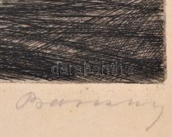 Barcsay Jenő (1900-1988): Alföldi táj, rézkarc, papír, jelzett, paszpartuban, 15×22 cm