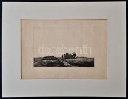 Barcsay Jenő (1900-1988): Alföldi táj, rézkarc, papír, jelzett, paszpartuban, 15×22 cm