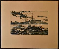 Csurgói Máté Lajos (1931-2001): Badacsony előtt, rézkarc, papír, jelzett, 20×33 cm