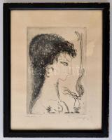 Hincz Gyula (1904-1986): Arcmás, rézkarc, papír, jelzett, üvegezett fa keretben, 19×13 cm