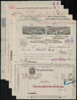 1912-1917 5 db különböző gyár díszes fejléces számlája, okmánybélyegekkel