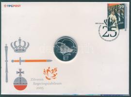 Hollandia 2005. "Beatrix uralkodásának 25. évfordulója" alkalmából kiadott emlékérem érmés borítékon T:BU