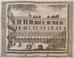 cca 1715-1750 Domenico Lovisa (1690 k.-1750 k.): Velence: Palazzo Ducale rézmetszet, papír, a szerző Il gran teatro di Venezia c. munkájából, olasz, latin és francia nyelven feliratozva, 28×34,5 cm / cca 1715-1750 Domenico Lovisa (cca 1690-cca 1750): copper etching, paper, from the authors Il gran teatro di Venezia, with notes in Italian, Latin and French, 28×34,5 cm