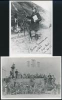 cca 1914 Mozdonyépítők csoportképe egy készülő mozdonnyal + vasútépítési mérnők fotója, 2 db későbbi előhívás, 13ú18 cm