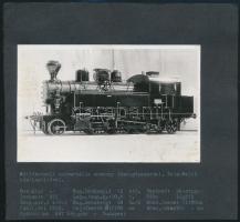1908-1922 MÁV mozdonyok (motorpótló mozdony, univerzális mozdony ikergépezettel), 2 db utólagos előhívás, részletes leírással, 9×14 cm / MÁV locomotives, 2 modern copies of vintage photos, with description, 9×14 cm