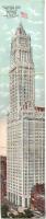 New York City, Woolworth Building. 3-tiled foldable postcard (bent till broken)