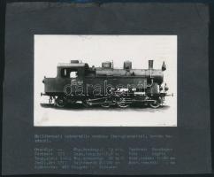 1911 MÁV Gépgyár, Mellékvonali univerzális mozdony, albumlapra ragasztott fotó, későbbi előhívás, részletes adatokkal, 8,5×13,5 cm