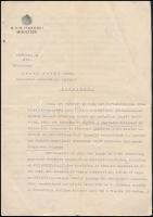 1940 Hivatalos irat Varga József iparügyi miniszter aláírásával