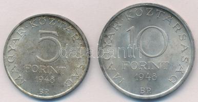 1948. 5Ft Ag "Petőfi" + 10Ft Ag "Széchenyi" T:1- patina