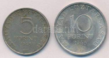 1948. 5Ft Ag "Petőfi" + 10Ft Ag "Széchenyi" T:1- patina