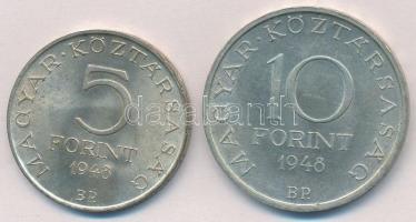 1948. 5Ft Ag "Petőfi" + 10Ft Ag "Széchenyi" T:1- patina
