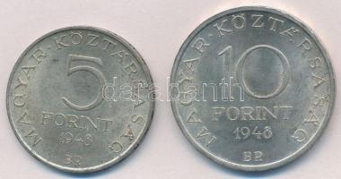 1948. 5Ft Ag "Petőfi" + 10Ft Ag "Széchenyi" T:1- patina