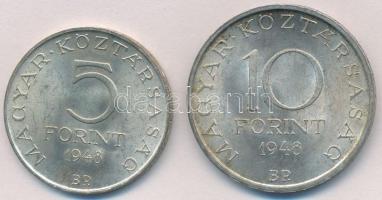 1948. 5Ft Ag "Petőfi" + 10Ft Ag "Széchenyi" T:1- patina