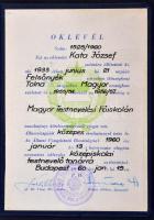 Vegyes több darabos adományozói oklevél és viselői igazolvány tétel, valamint egy érettségi bizonyít...