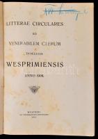 1908-1909 Litterae Circulares ad Venerabilem Clerum Diocesis Wesprimiensis. Anno 1908-Anno 1909. Veszprém, 1908-1909, Ex Typographaeo Dioecesano, VI+112+VII+138 p. Vászonkötésben.