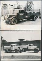 Miskolc Város Köztisztaságüzemének teherautói, Tiszai Vegyi Kombinát teherautója, Hangya teherautó, 3 db fotó, foltosak, 12,5×18 cm