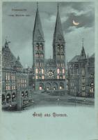 Bremen, Domansicht vom Markte aus / Cathedral at night. hold to light