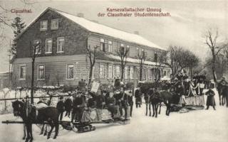 Clausthal, Karnevalistischer Umzug der Clausthaler Studentenschaft / students carnival in winter, horse sleighs
