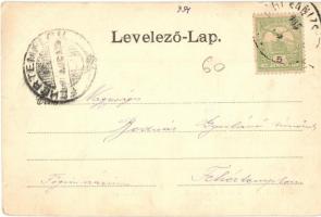 1905 Szentlőrinc (Baranya), Vasútállomás, indóház, vasutasok csoportképe. Kiadja Blancz József (EB)