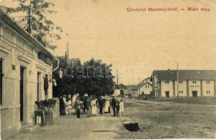 Marosújvár, Ocna Mures; Mikó utca, Izsák Dávid üzlete. W.L. 1591. / street view with shop (EK)