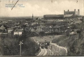 1910 Pozsony, Pressburg, Bratislava; vasúti alagút vonatokkal, vár / railway tunnel with trains, castle  (EK)