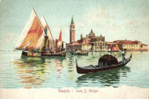Venice, Venezia; Isola S. Giorgio / island, gondola. litho (cut)