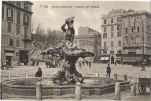 Rome, Roma; Piazza Barberini, Fontana del Tritone, Naples Grand Hotel Santa Lucia / square, fountain, shops