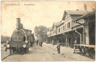 1913 Újdombóvár, Dombóvár; vasútállomás és gőzmozdony. W.L. Bp. 5070. (Rb)
