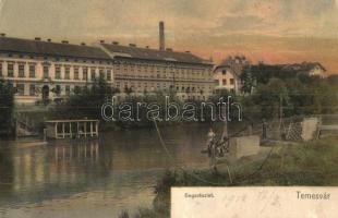 1912 Temesvár, Timisoara; Bega részlet halászhálóval / riverside with fishing net