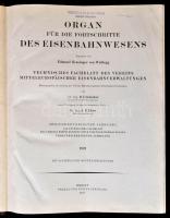 1937 Organ für die Fortschritte des Eisenbahnwesens. 92. évf. Berlin, 1937, Julius Springer. Német nyelven. Átkötött egészvászon-kötés, intézményi bélyegzővel.