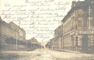 1904 Temesvár, Timisoara; Józsefváros, Hunyady út, Gyógyszertár. Uhrmann Henrik kiadása / street view, pharmacy (EK)