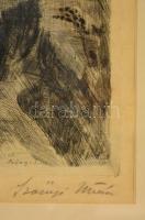 Szőnyi István (1894-1960): Duna partján. Rézkarc, papír, jelzett, üvegezett keretben, 28×39 cm