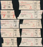 1990-1991 10 régi mozijegy (Horizont, Szikra, Vörös Csillag, Bástya, stb.), hátoldalukon a megtekintett film címével