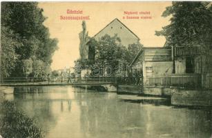 Szamosújvár, Gherla; Népkerti részlet a Szamos folyóval, híd. W. L. 1870. / park, garden, Somes riverside, bridge (EK)