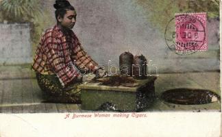 Burmese folklore, woman making cigars. TCV card (EB)