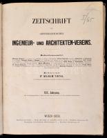 1878 Zeitschrift des Oesterreichischen Ingenieur und Architekten-Vereins. XXX. évf. Szerk.: Dr. William Tinter. Wien, 1878, R. v. Waldheim, 6+191 p.+38+1 t. Német nyelven. Korabeli kopott félbőr-kötés./ Leather-binding, with worn cover, in German language.