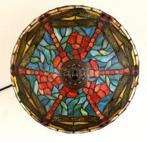 Tiffany jellegű lámpa, fém talp, jó állapotban, működik, m:30, d:30 cm