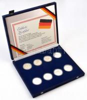 NSZK 1988. 8klf Ag emlékérem 6. Labdarúgó-Európa-bajnokság díszdobozban, német nyelvű tanúsítvánnyal (8 x 23,33g/0.925/38,6g) T:PP fo. FRG 1988. 8xdiff Ag commemorative coins 6. UEFA European Championship in case, with German language certificate (8 x 23,33g/0.925/38,6g) C:PP spotted