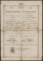 1883 Pozsony, Illetőségi bizonyítvány sz. k. Pozsony város tanácsa által kiállítva 15 Kr okmánybélyeggel