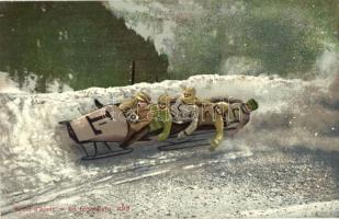 Sport dhiver - en boblseigh. Editions Louis Burgy & Co. 499. / Winter sport, bobsleigh, sledding people
