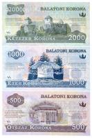 2012. 500K "Balatoni Korona" helyi pénz, "000000" sorszámmal + 2012. 1000K "...