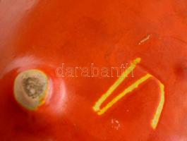 Tófej süni ikebana tál, mázas kerámia, jelzett, m: 10 cm