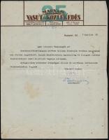 1937 A Magyar Vasút és Közlekedés által tiszteletdíj ügyében írt levél