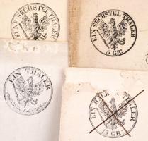 1800 Ausztria, 4 okmány 1T, 1/2T, 1/6T, 5/6T szignettákkal / Documents with signettas