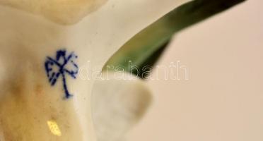 Ens kormosfejű törpepapagáj, kézzel festett, jelzett, apró hibával, m:15 cm